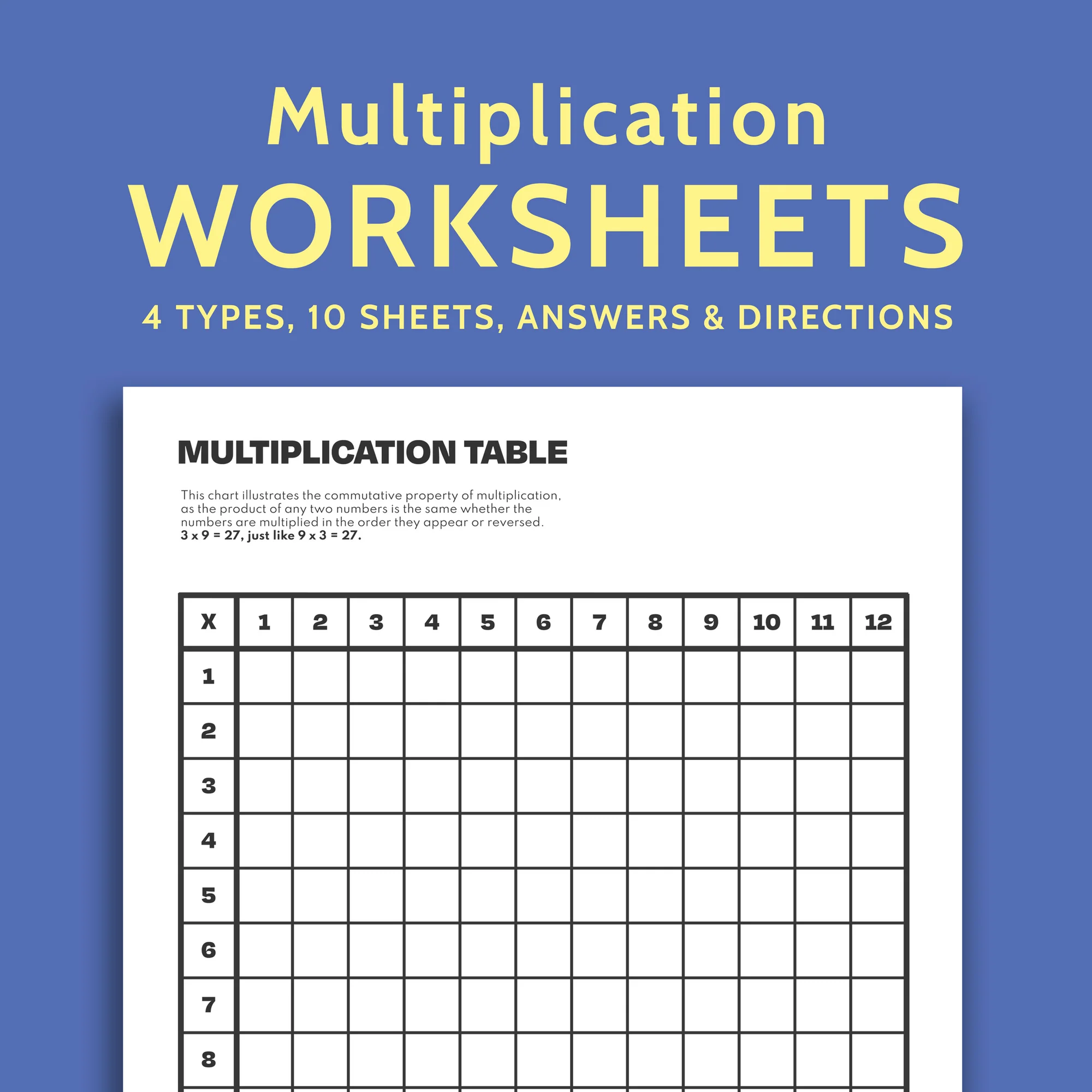 Empty Multiplication Table Worksheet 19 for Third Grade Math Review Third grade student filling out an empty multiplication table worksheet for math practice