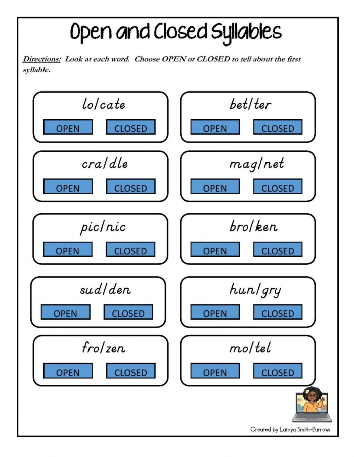 Third grade students practicing syllable division in words with vowel-consonant-silent E pattern on phonics worksheet 20