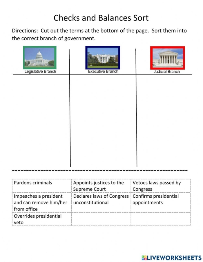 Diagram showing the three branches of government with arrows indicating checks and balances between executive, legislative, and judicial powers