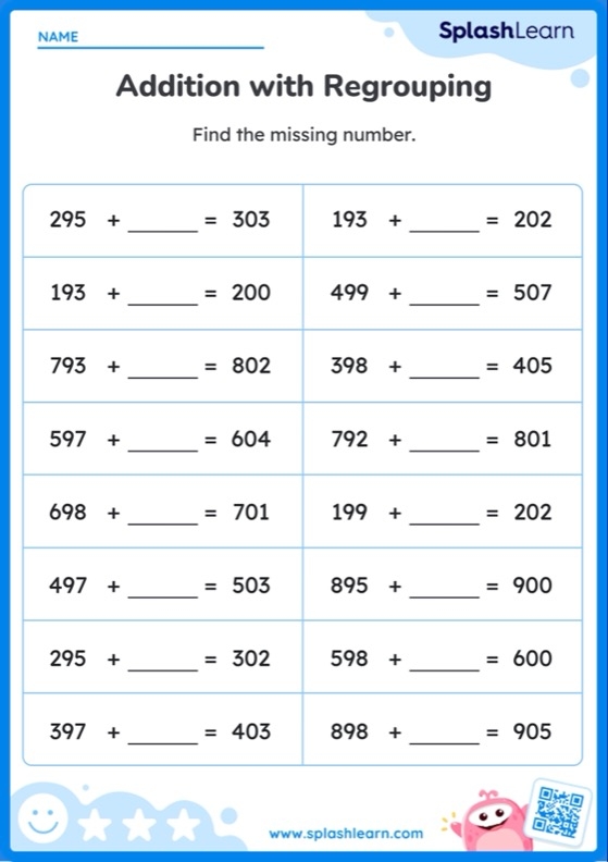Second grade math worksheet featuring 23 three-digit addition practice problems