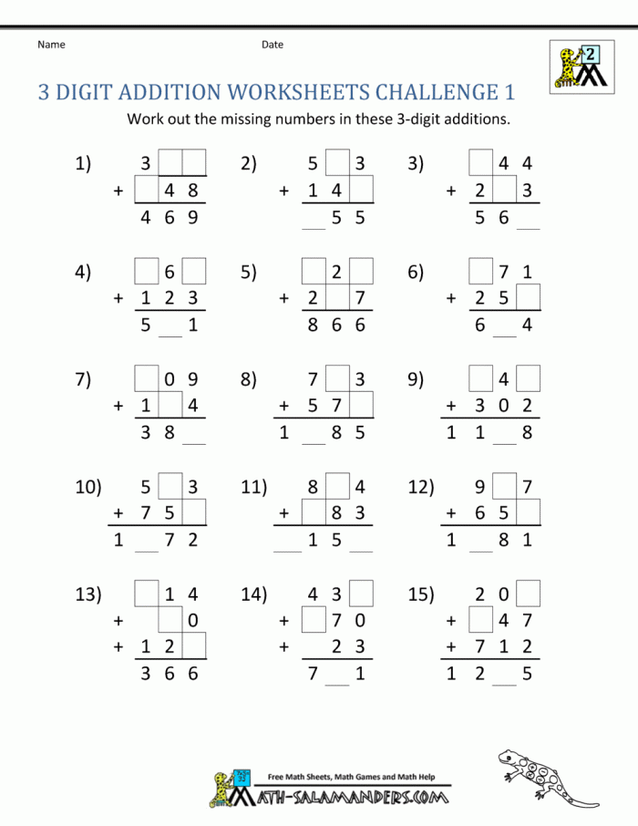 Three-Digit Addition worksheet for second graders featuring 23 practice problems