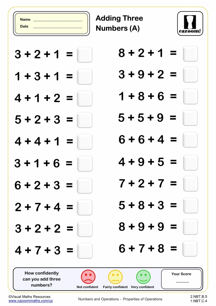 Math Notes Three-Digit Addition Worksheet 13 Second grade worksheet for practicing three-digit addition without regrouping