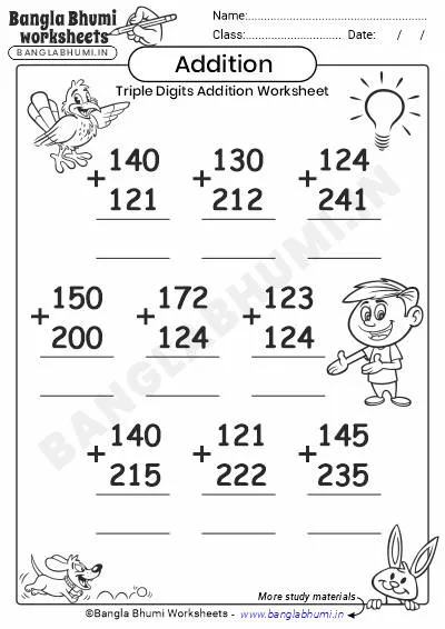 Triple Digits! 3-Digit Addition & Subtraction worksheet image 16 Second grade math worksheet featuring three-digit addition and subtraction problems for practice