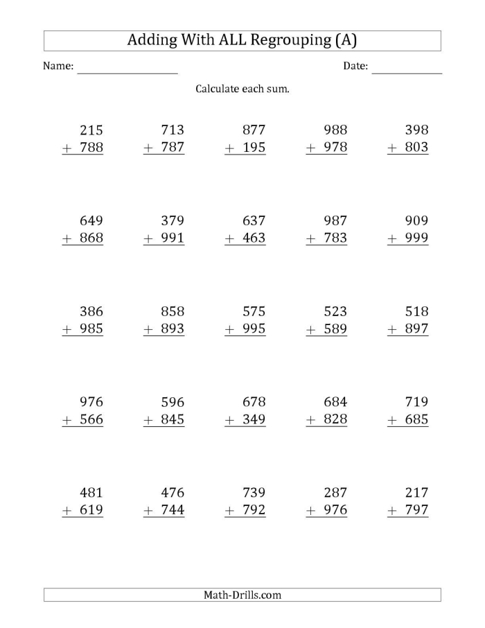Second grade math worksheet featuring 23 practice problems for three-digit addition