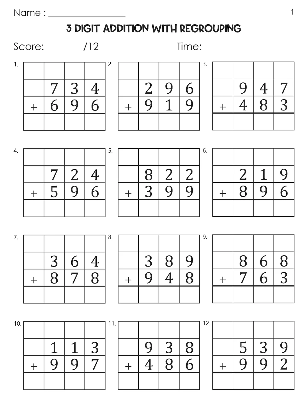 Add It Up! Three-Digit Numbers Worksheet for Practicing Addition Skills Worksheet featuring addition problems for three-digit numbers, designed for third graders