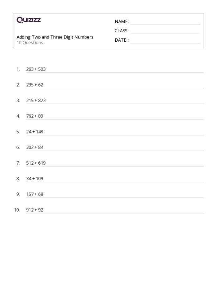 Add It Up! Three-Digit Numbers worksheet for practicing addition skills Worksheet featuring twelve three-digit addition problems for third graders