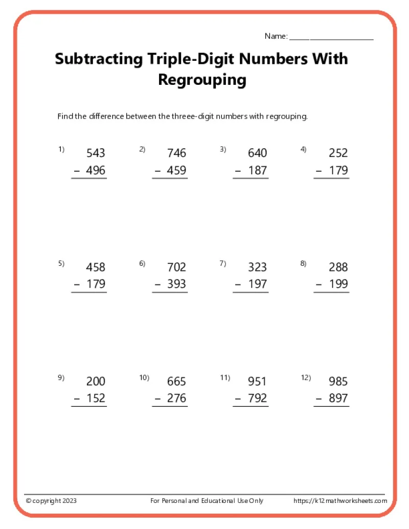 Triple Digits 3-Digit Addition and Subtraction Practice Worksheet 3 Second grade student working on a three-digit addition and subtraction math worksheet