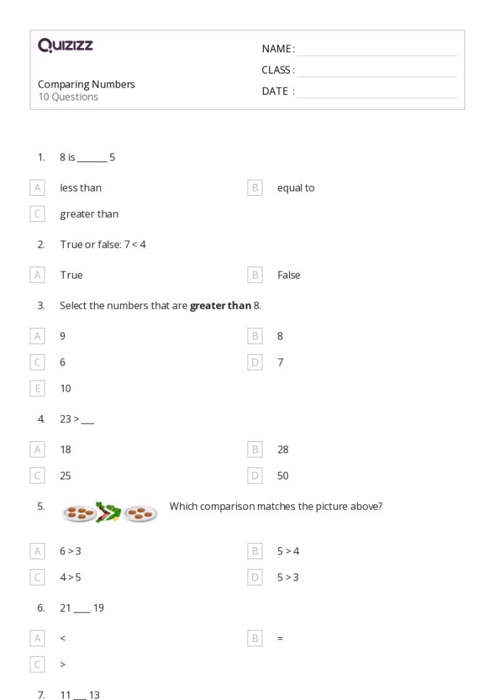 Quick Check Assessment for Comparing Three-Digit Numbers in Second Grade Mathematics Second grade math worksheet showing comparison problems with three-digit numbers using greater than and less than symbols for student assessment