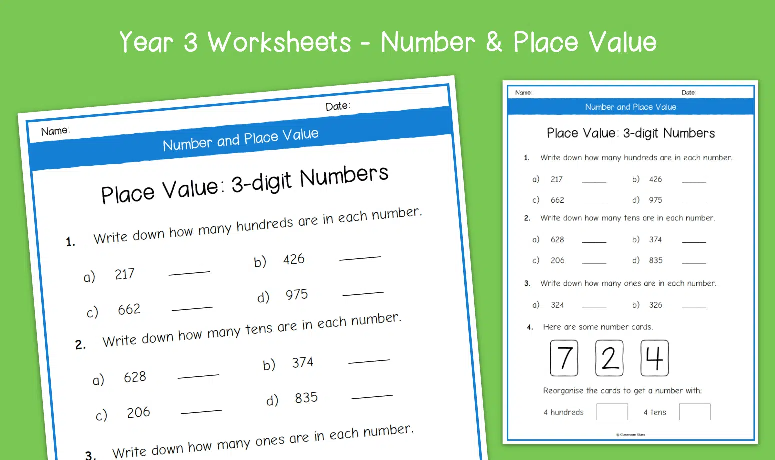 Three-Digit Numbers place value worksheet for second graders to enhance their skills