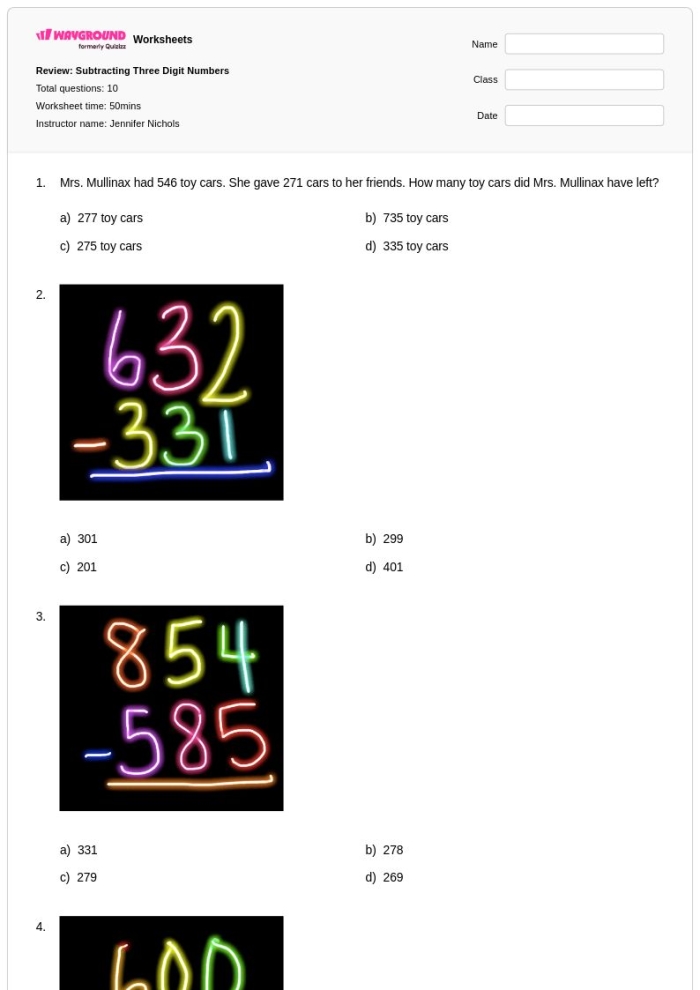 Three-digit numbers practice worksheet for understanding place value