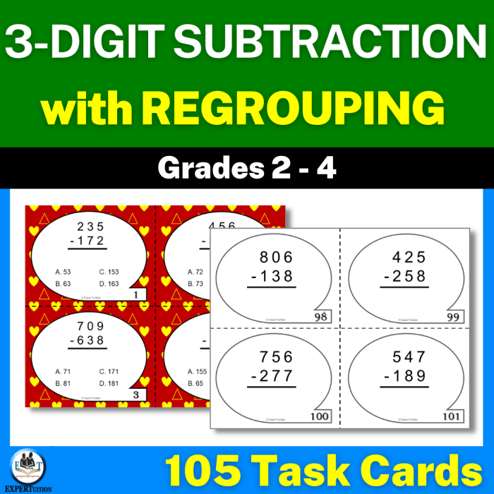 Engaging review worksheet for mastering three-digit subtraction concepts Three-digit subtraction worksheet for second graders focusing on skill enhancement