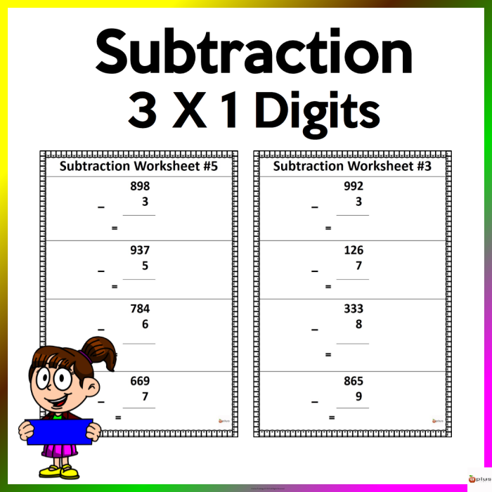 Three-Digit Subtraction Practice, Part 1 Worksheet Image 5 Worksheet featuring three-digit subtraction exercises for third graders
