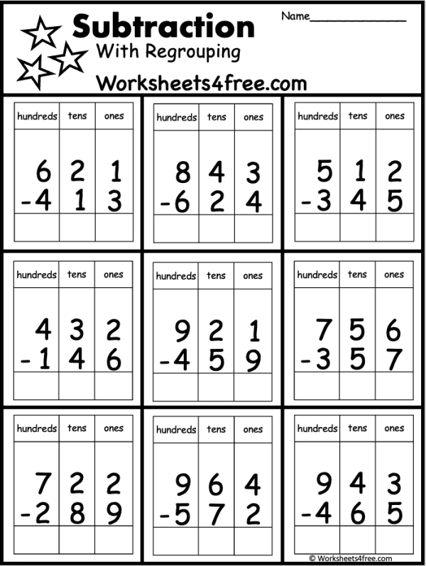 Division worksheet for Third Grade Worksheet focused on three-digit subtraction strategies for third graders. Three-Digit Subtraction, Part 1 practice sheet for students.