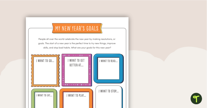 Three Goals for the New Year worksheet for Pre-K children Worksheet for setting New Year goals with drawings and early writing for preschoolers