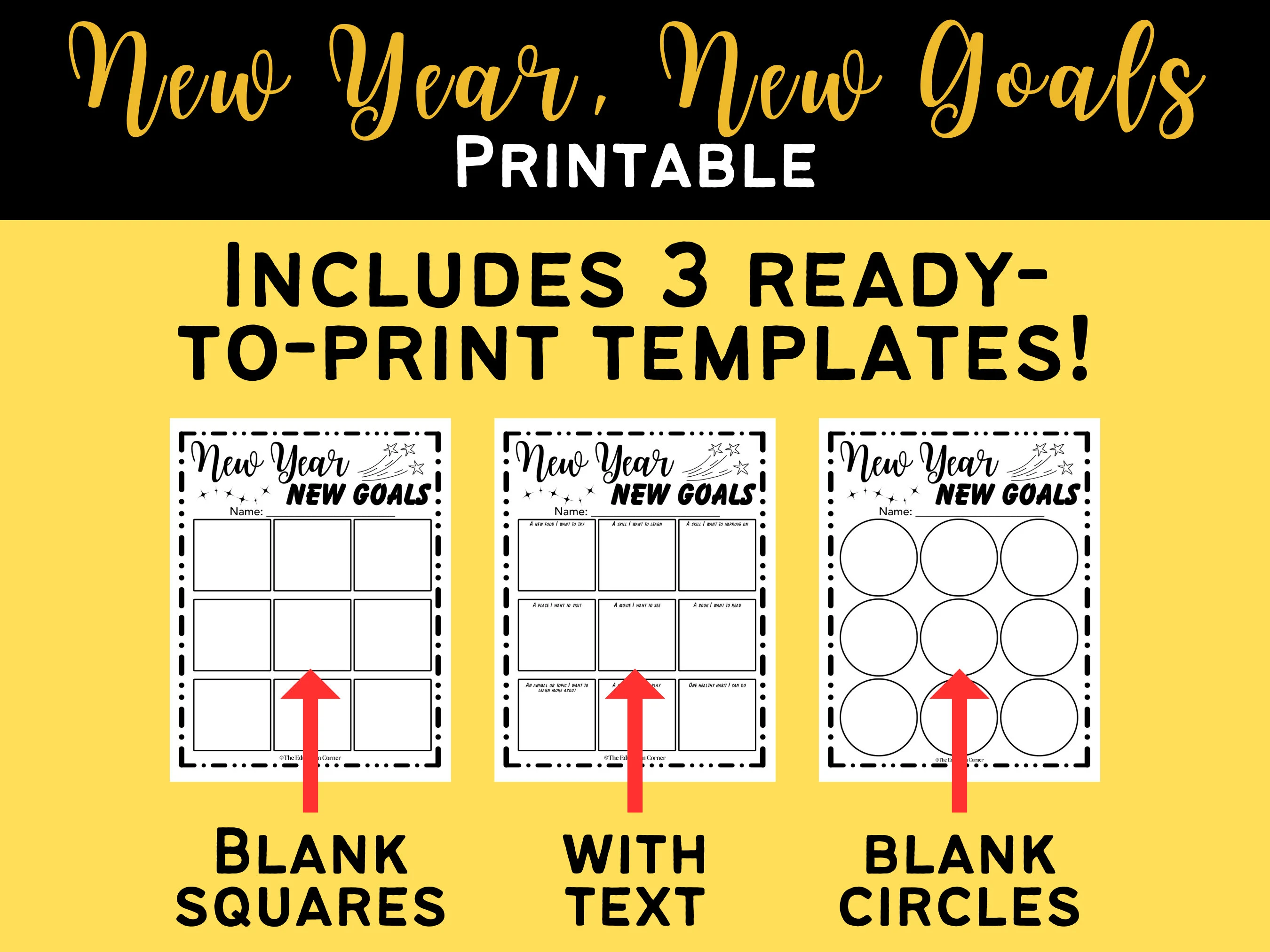 Interactive worksheet for Pre-K children to set New Year goals through creativity Three Goals for the New Year worksheet featuring fun drawing sections for kids