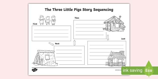 Worksheet featuring character study activities for The Three Little Pigs story