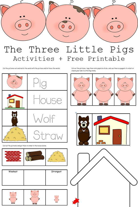 Worksheet featuring "The Three Little Pigs" character study for second graders