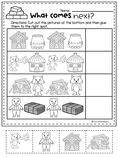 Character study worksheet for The Three Little Pigs focusing on reading comprehension for second graders
