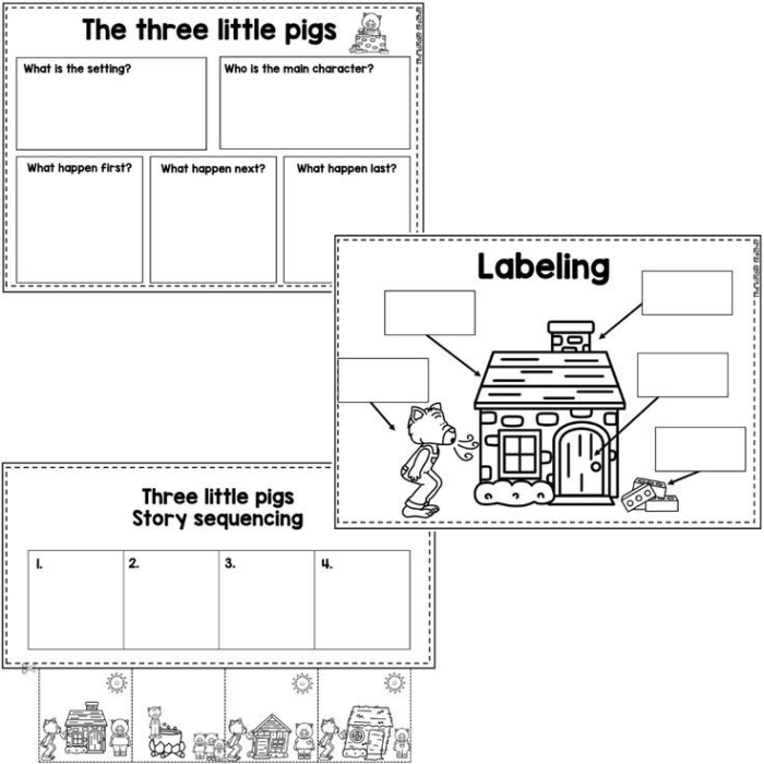 Character Study worksheet featuring The Three Little Pigs for second graders