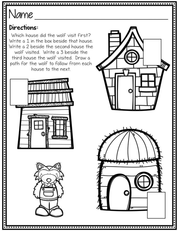 Character Study worksheet for The Three Little Pigs featuring engaging activities for second graders