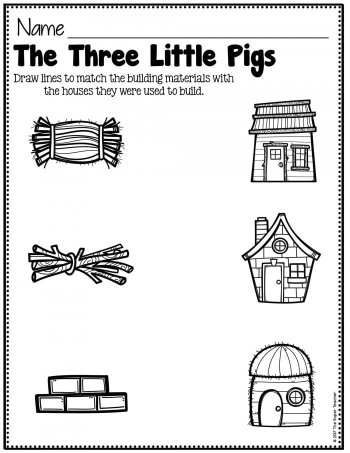 Character study worksheet for The Three Little Pigs aimed at second graders