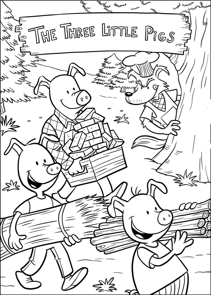 Charming worksheet featuring "The Three Little Pigs" for kindergarten spelling activities