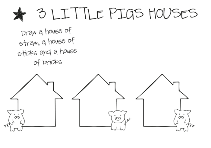 Charming illustration of "The Three Little Pigs" for kindergarten spelling practice