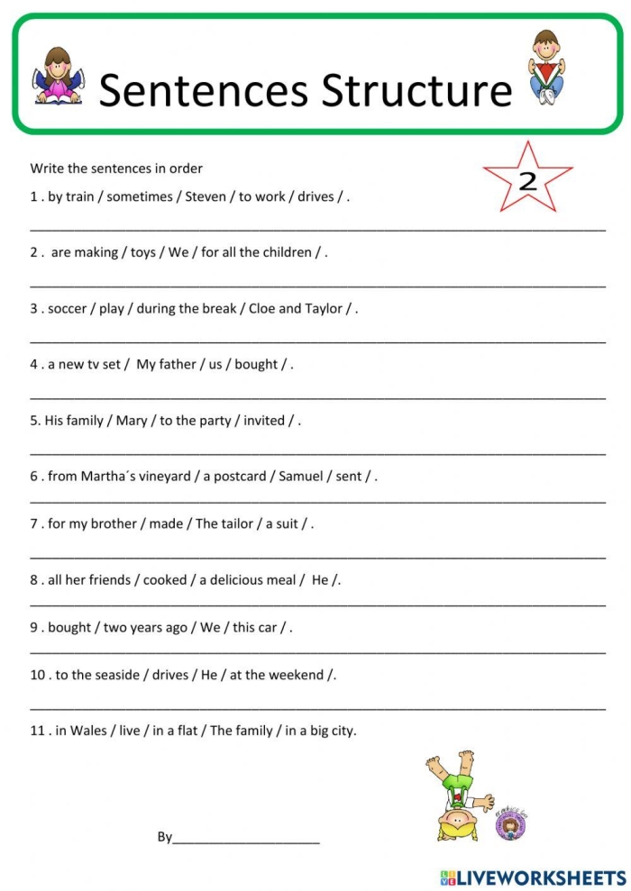 Engaging worksheet for practicing three basic sentence structures in writing Three Sentence Structures worksheet for fourth-grade phonics students enhancing their writing skills