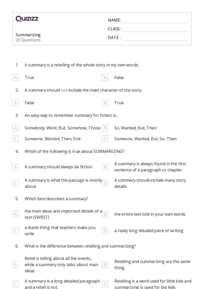 Engaging worksheet to help students summarize using key concepts Three Sentence Summary worksheet for fourth graders focusing on reading comprehension