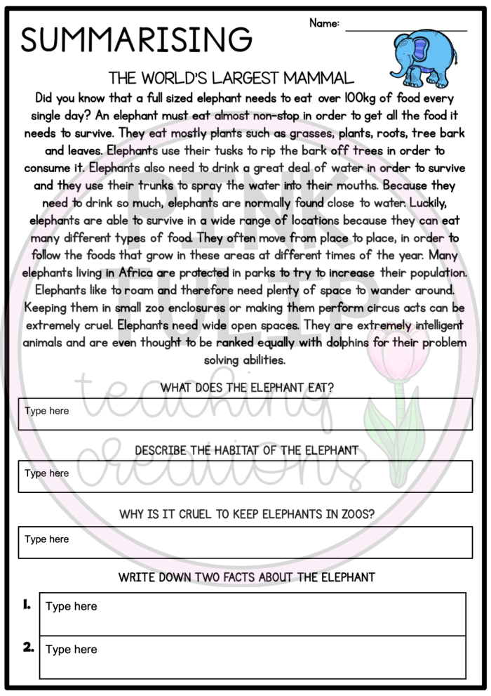 Visual guide for mastering reading comprehension with keywords in summarization activities Three Sentence Summary worksheet designed for fourth graders to enhance summarizing skills