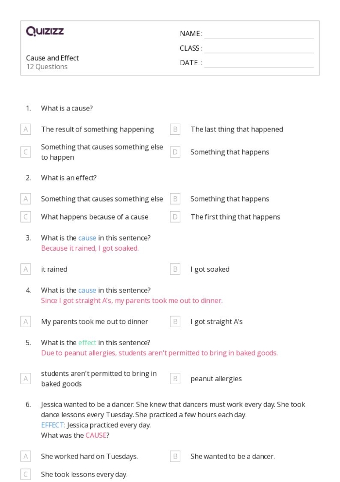 Worksheet for exploring cause and effect relationships in thunderstorms for third graders