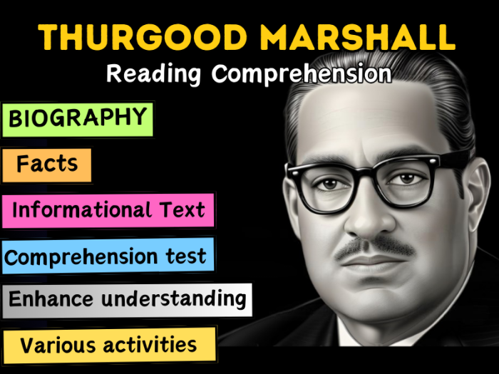 Sixth grade worksheet about the life and legal career of civil rights leader Thurgood Marshall