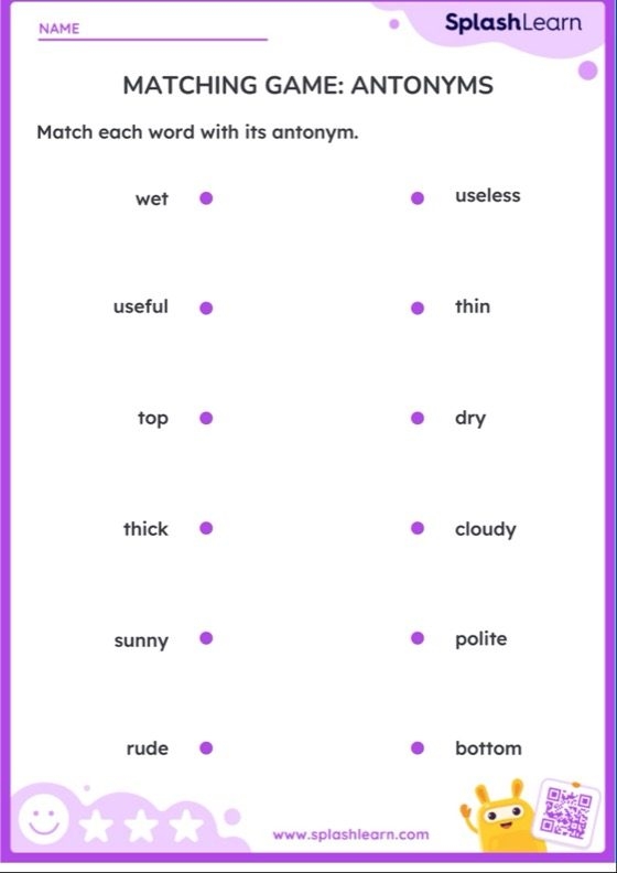 Third grade student completing a synonyms and antonyms practice page about time and money