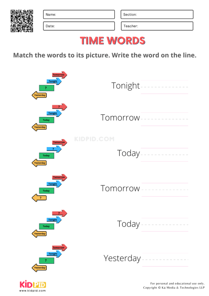 Fourth grade students practicing time and sequence words on a printable algebra worksheet