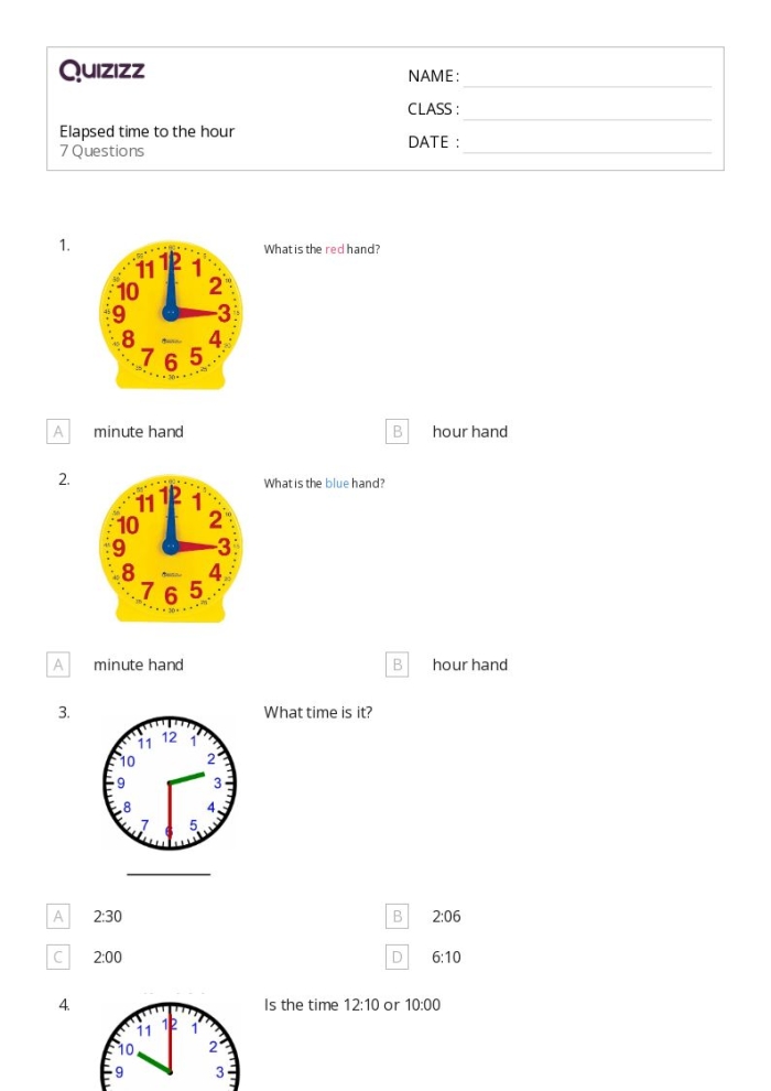 Worksheet for first graders practicing time to the hour by drawing clock hands. Time to the Hour Worksheet for Data and Graphing, Image 4.