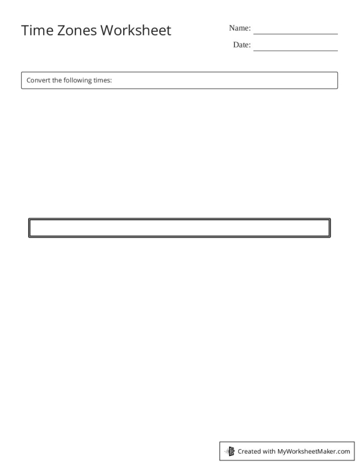 Worksheet on understanding time zones for third graders