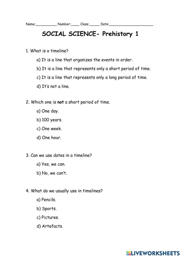 Timeline worksheet for second graders to help visualize time progression