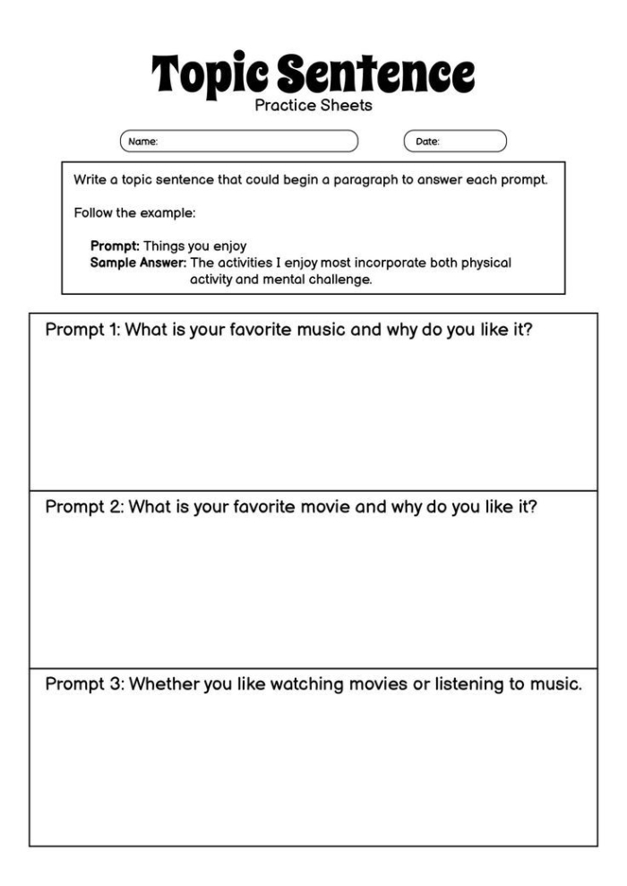 Get Focused! Writing Topic Sentences worksheet for Third Grade