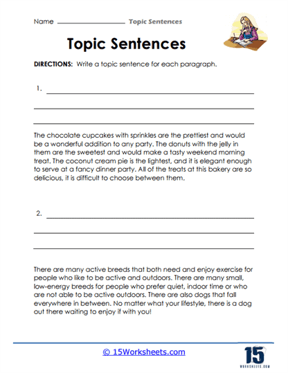Second grade students writing a topic sentence and supporting details on a narrative worksheet