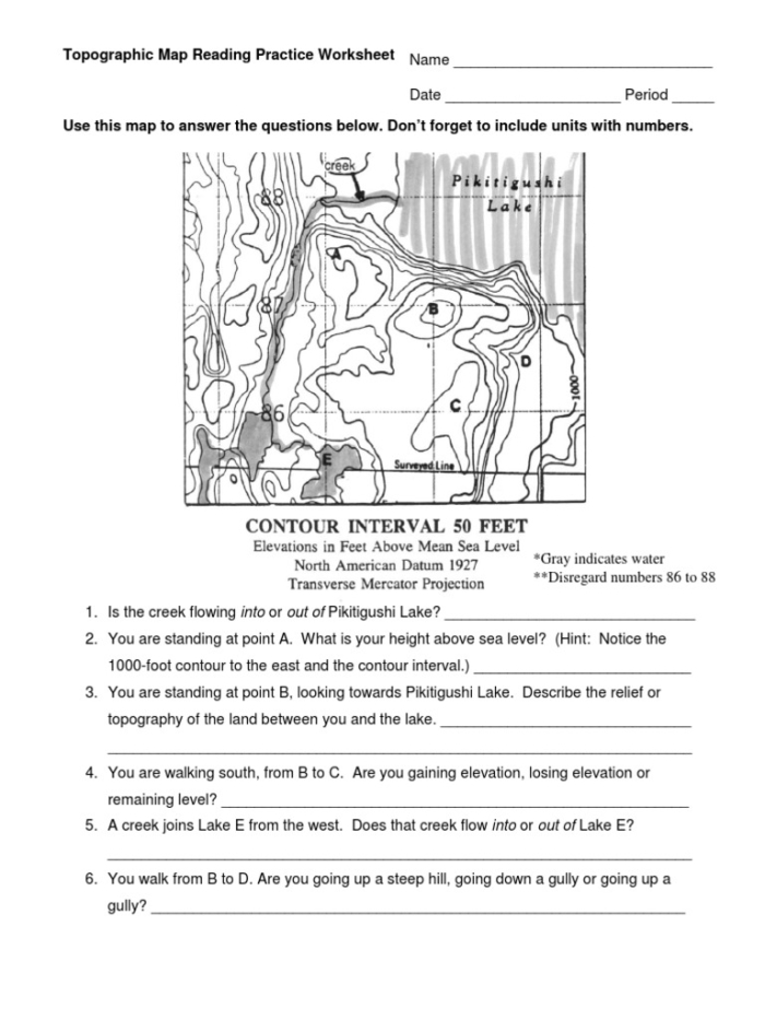 Topographic Map Matching Worksheet for 4th Grade Math Practice 14 Fourth grade students using a topographic map matching worksheet to identify contour lines