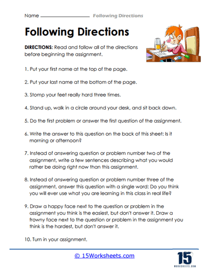 Worksheet for third graders on reading comprehension through following directions for creating a tornado in a bottle