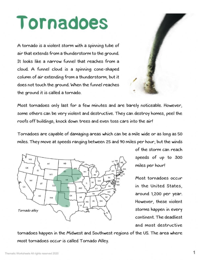 Tornado formation explained in this educational worksheet for fifth graders Diagram illustrating the process of tornado formation for a fifth-grade science worksheet