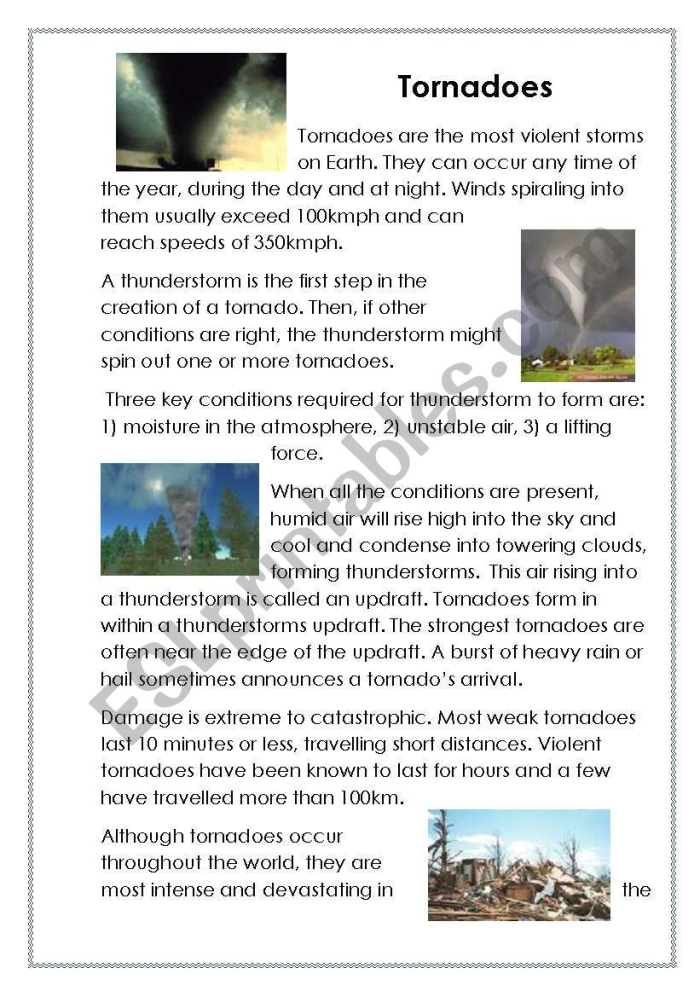 Algebra worksheet for Fifth Grade Diagram illustrating the process of tornado formation for fifth graders. Educational worksheet on how tornadoes develop and their causes.