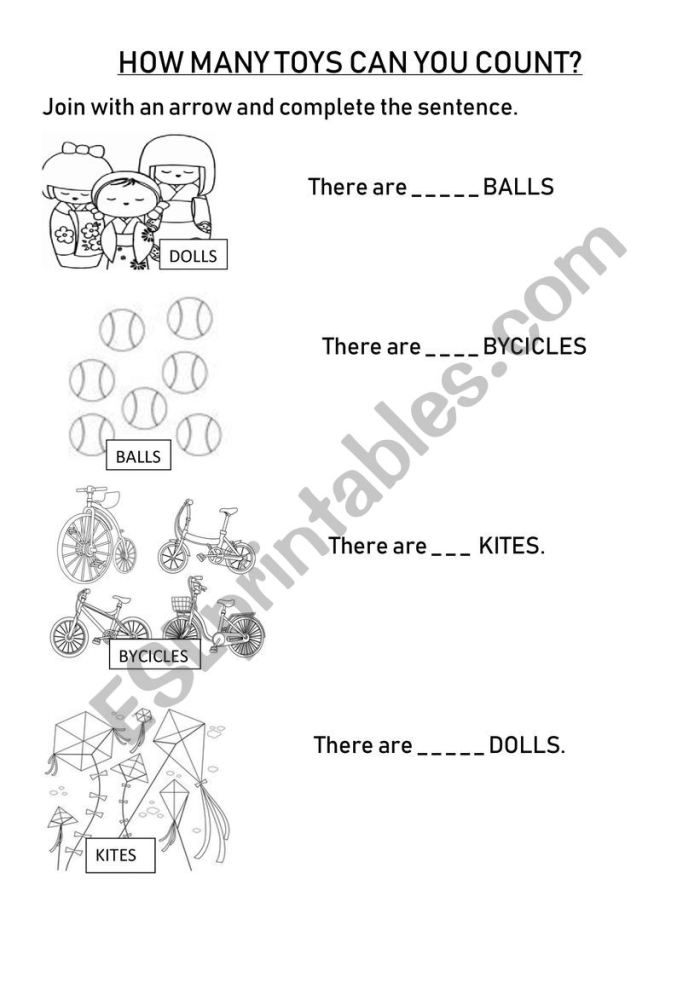 Colorful Toy Time Counting worksheet for kindergarten counting practice