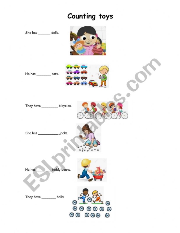 Counting toys worksheet for kindergarten students to enhance their number skills