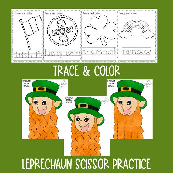 Shamrock tracing and coloring worksheet for St. Patrick's Day fun in Pre-K