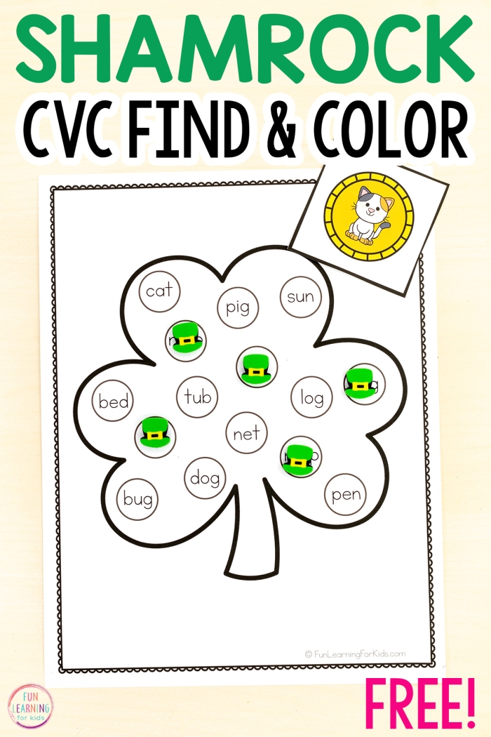 Preschool child practicing fine motor skills with a Trace and Color Shamrock worksheet