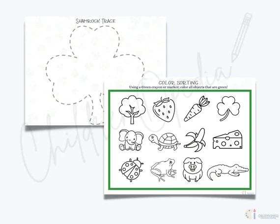 Pre-K worksheet with a Trace and Color Shamrock activity for St. Patricks Day 13
