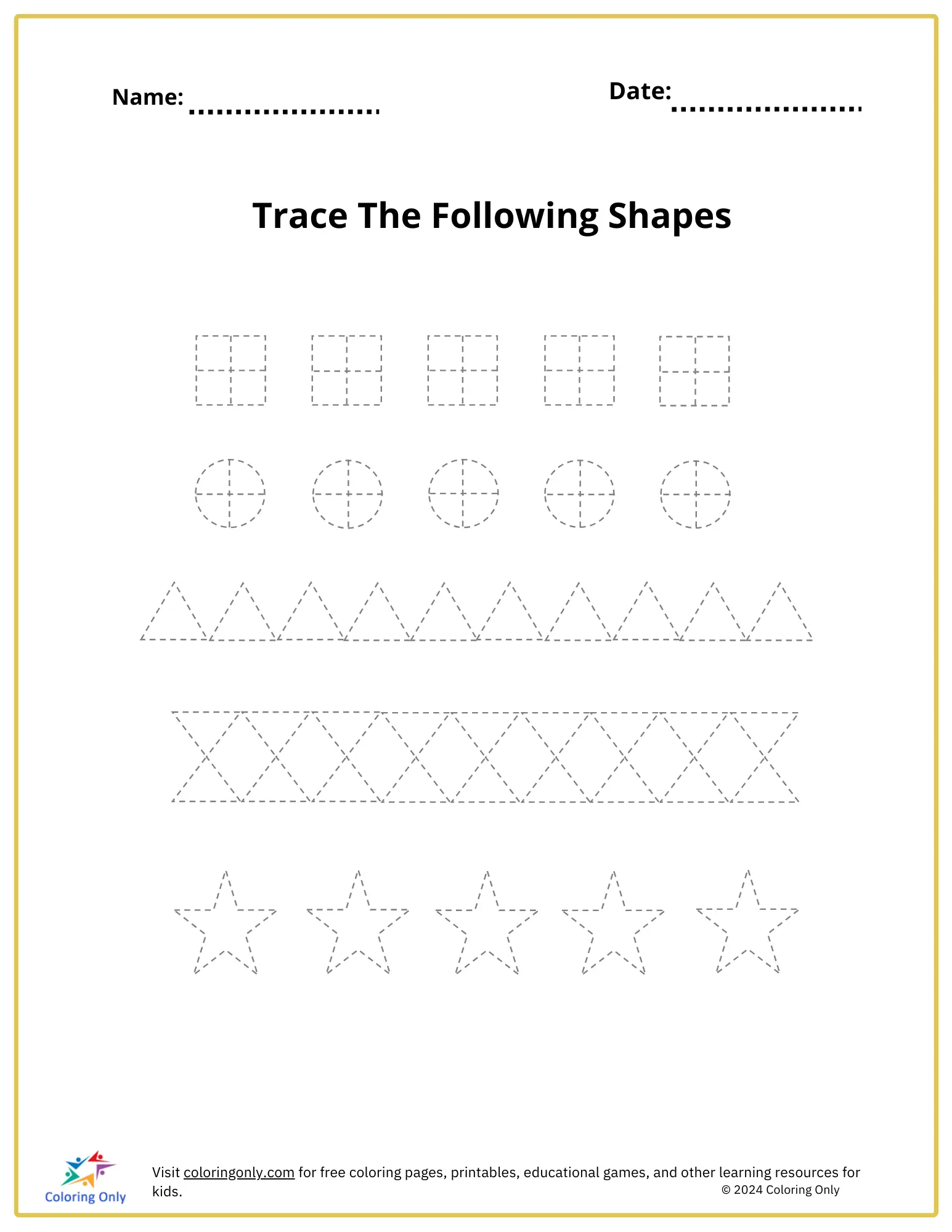 Kids engaging with a Trace and Color Shapes worksheet featuring various geometric shapes to enhance fine motor skills. Fun and interactive Pre-K geometry activity for tracing and coloring shapes.