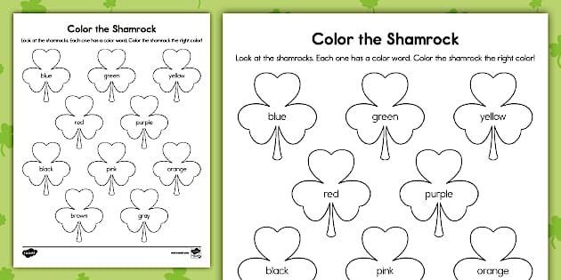 Pre-K student tracing and coloring a shamrock shape on a St. Patrick's Day activity sheet